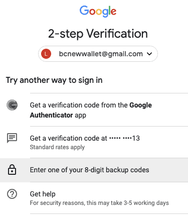 2 Step Verification Try Another Way Options