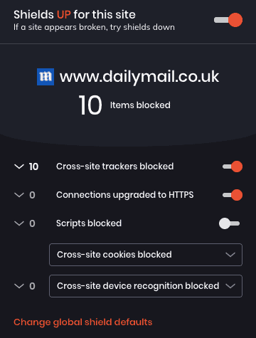 Maintain your privacy by Blocking Trackers for a faster experience 