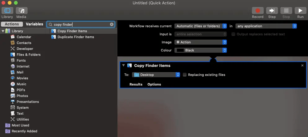 Automator Copy Finder