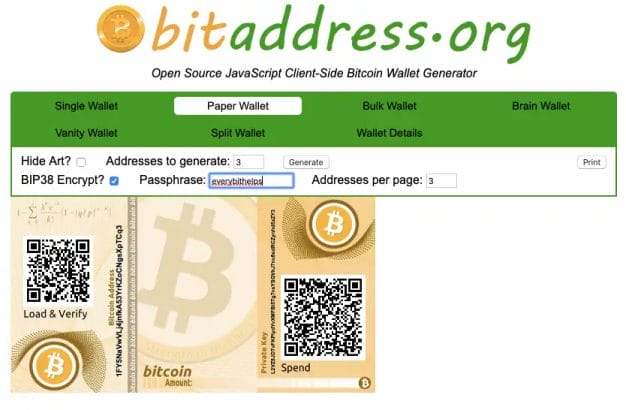 Secure a Bitcoin Paper wallet with a passphrase and BIP38 Encryption 