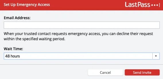 LastPass Password Manager Emergency Access Contacts