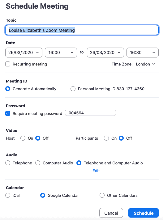 Scheduling a conference with Zoom