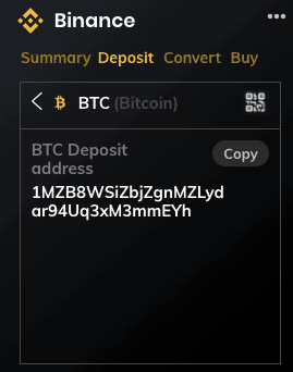 deposit funds with binance widget