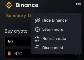 how to disconnect binance widget