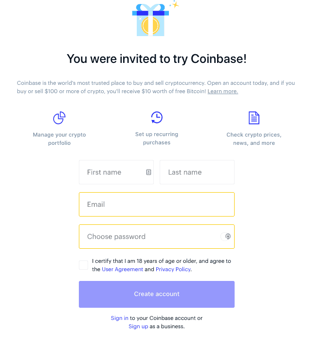 Coinbase Free bitcoin BTC