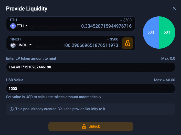 add liquidity earn fees 1inch