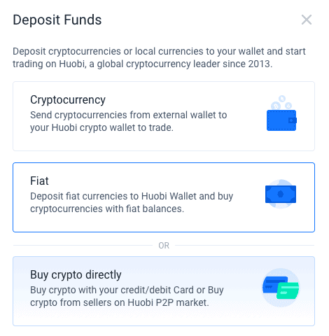 deposit methods huobi