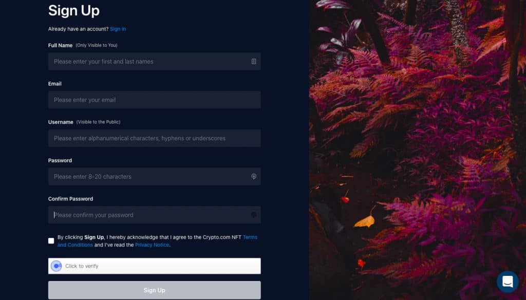 How to sign up for crypto.com NFT