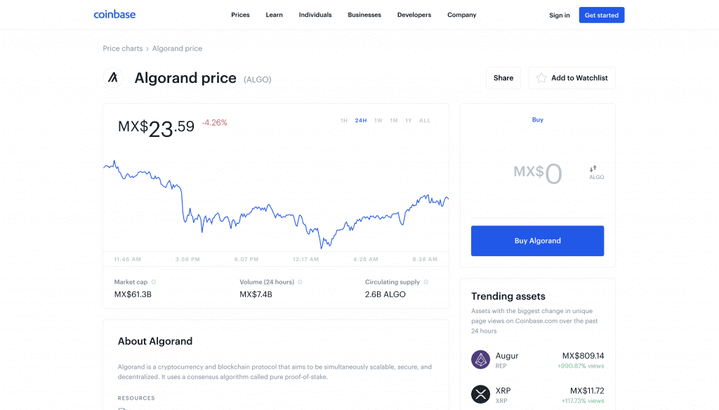 Buy ALGO with Coinbase