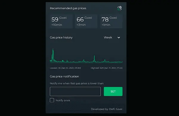 DeFi Saver Gas Tracking Extension