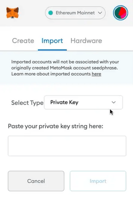 import your private keys metamask