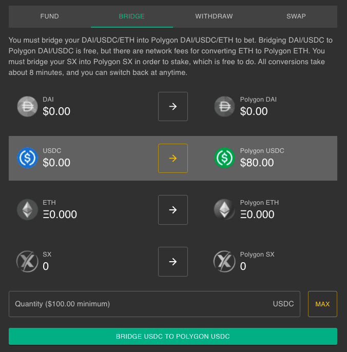 Bridge tokens to Polygon SportX