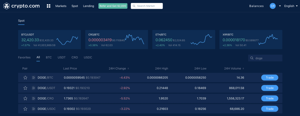 Crypto.com Dogecoin Trading Pairs