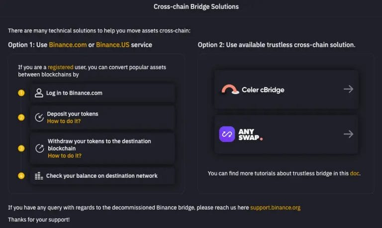 binance bridge BNB tokens