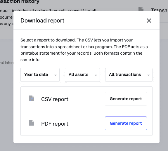 Generate coinbase tax report