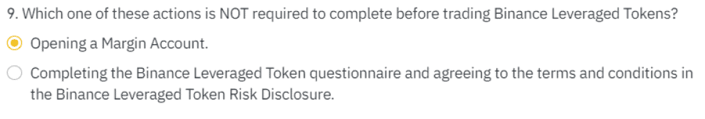 Binance Leverage Token Quiz Question 9