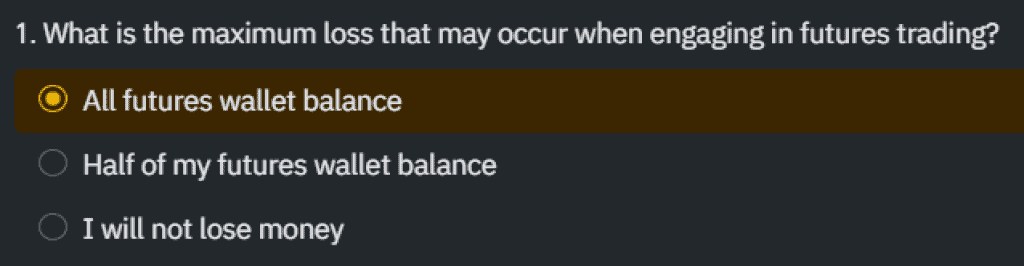 Binance Futures Quiz Answer 1