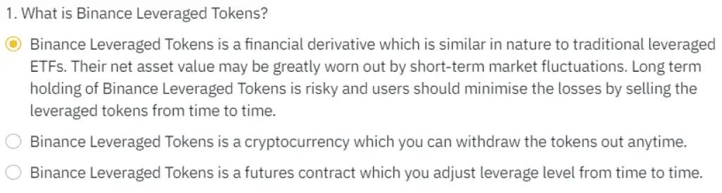 Binance Leverage Token Quiz Question 1