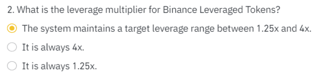 Binance Leverage Token Quiz Question 2