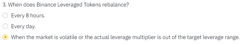 Binance Leverage Token Quiz Question 3