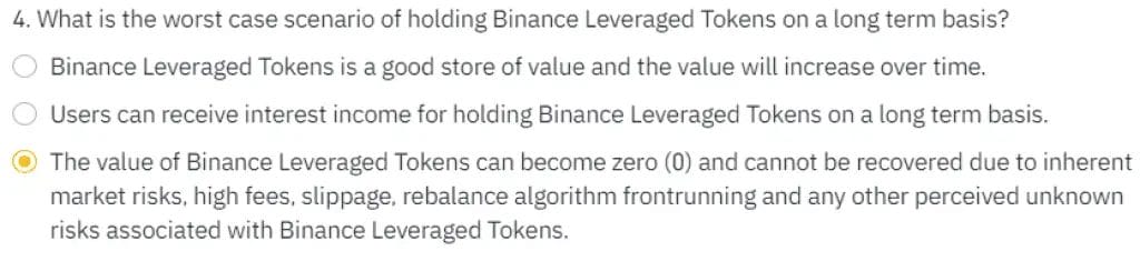 Binance Leverage Token Quiz Question 4