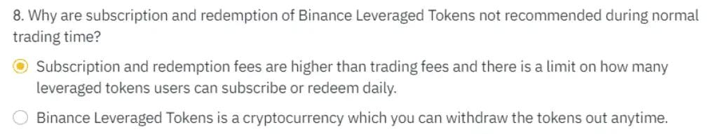 Binance Leverage Token Quiz Question 8