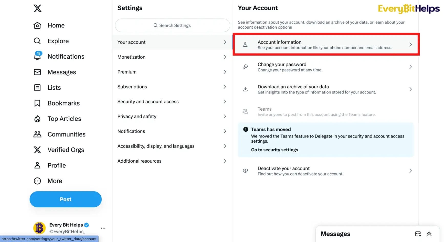 Update Twitter Username: Step 4 Your Account - Account Information