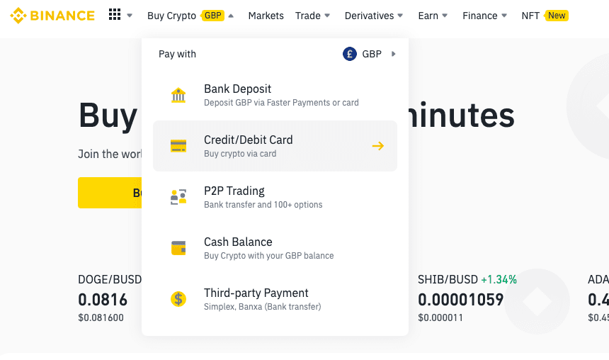 How to buy crypto with credit card on Binance