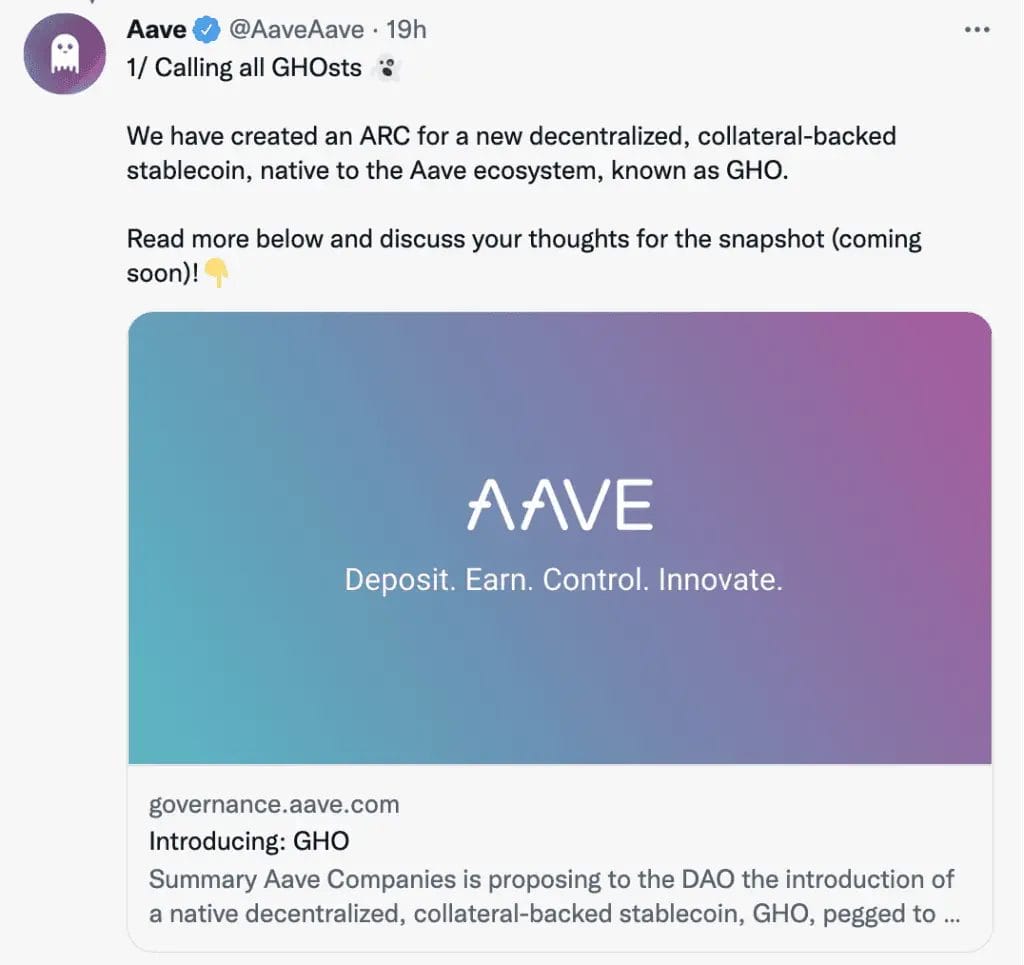 Aave collateral-backed stablecoin, known as GHO