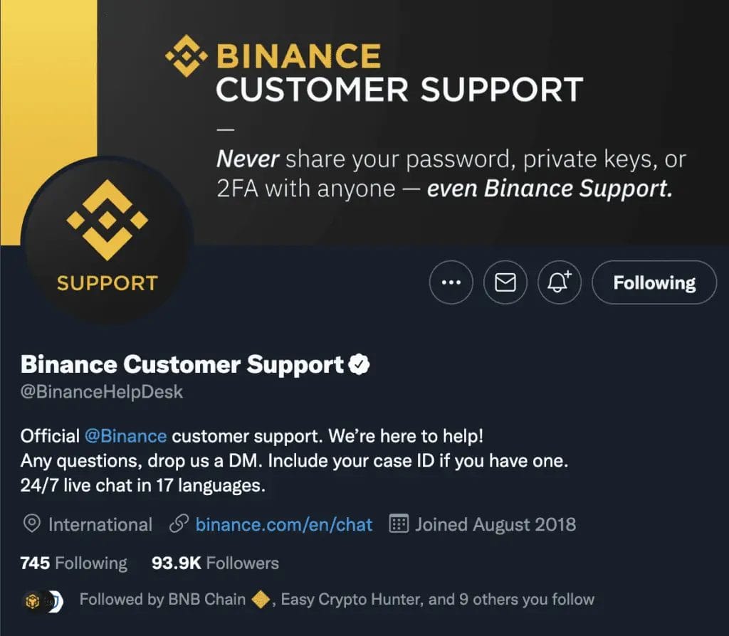 Twitter Binance Help Desk