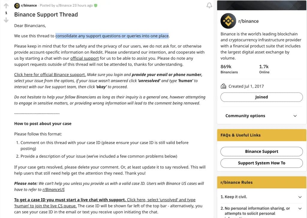 Binance subreddit