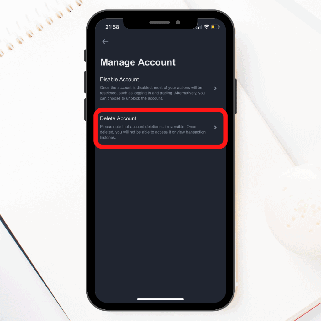 Step 5: Manage Binance Account (Disable or Delete Account)