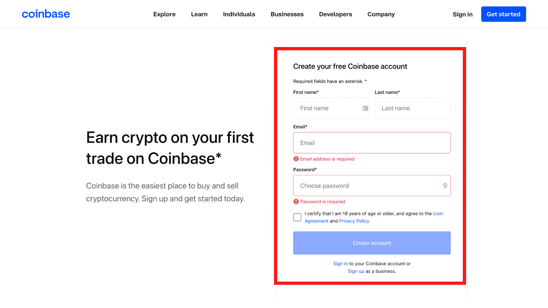 Coinbase.com Sign-up