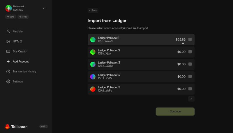 import ledger into talisman