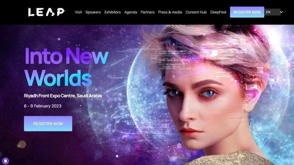 LEAP conference homepage picture crypto NFT event 2023