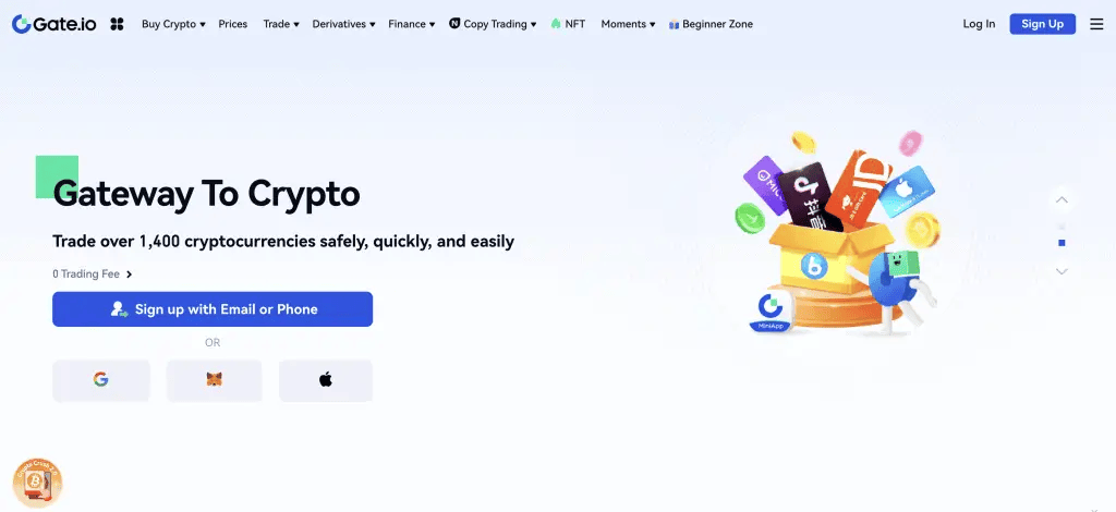 Gate.io home page crypto NFT exchange us