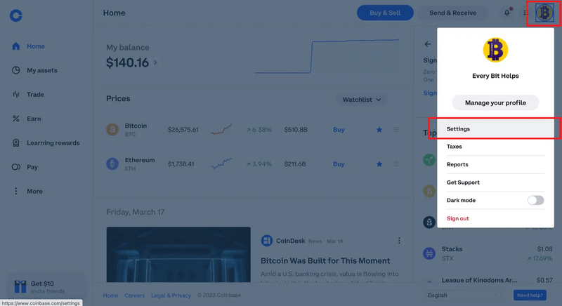 Step 1 of adding a Payment Method to Coinbase
