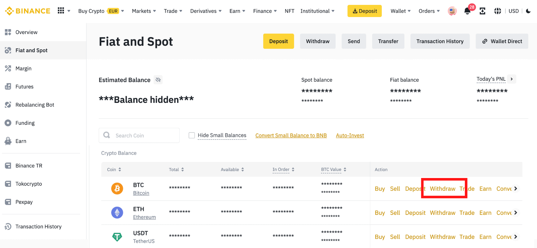 Step 3: Select the Crypto to withdraw