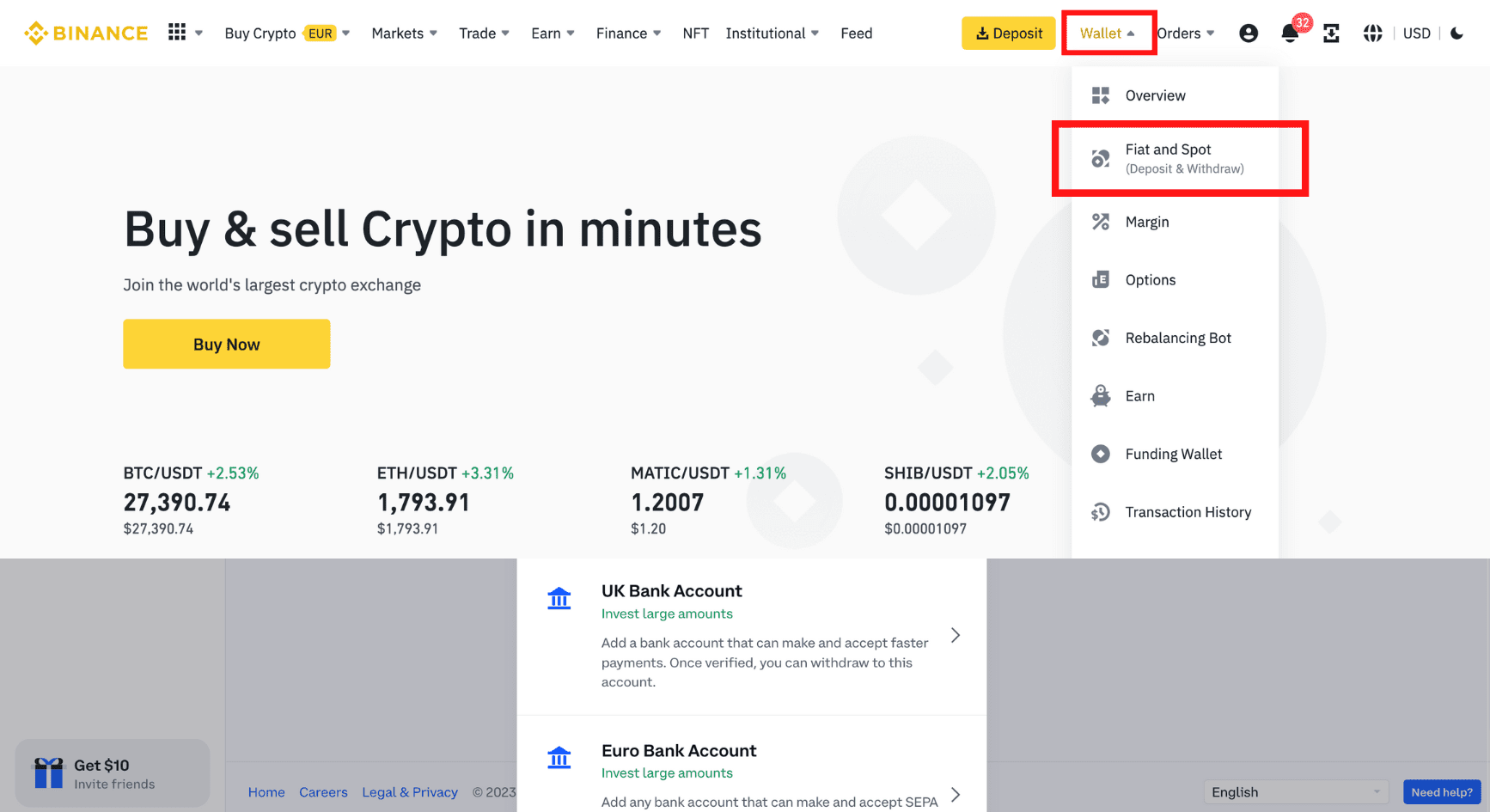 Step 2: Go to Binance Fiat & Spot
