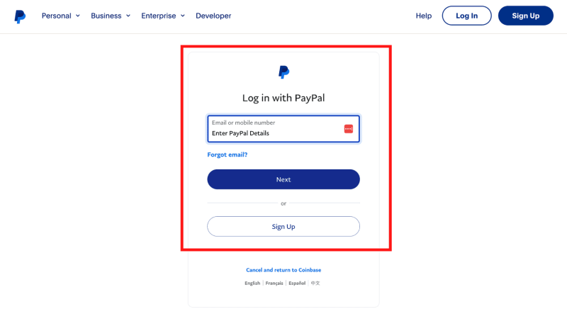 Connect PayPal to Coinbase