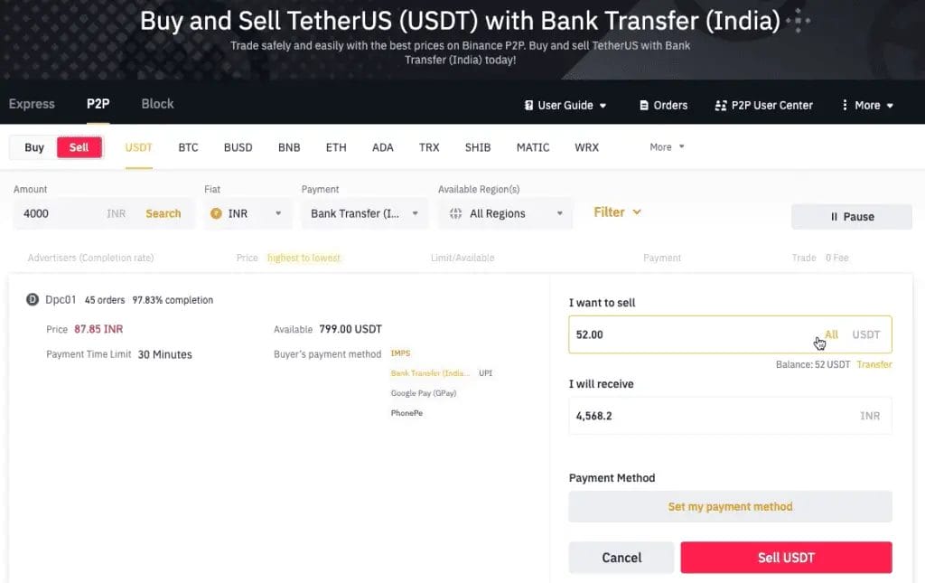 How to sell crypto on Binance P2P