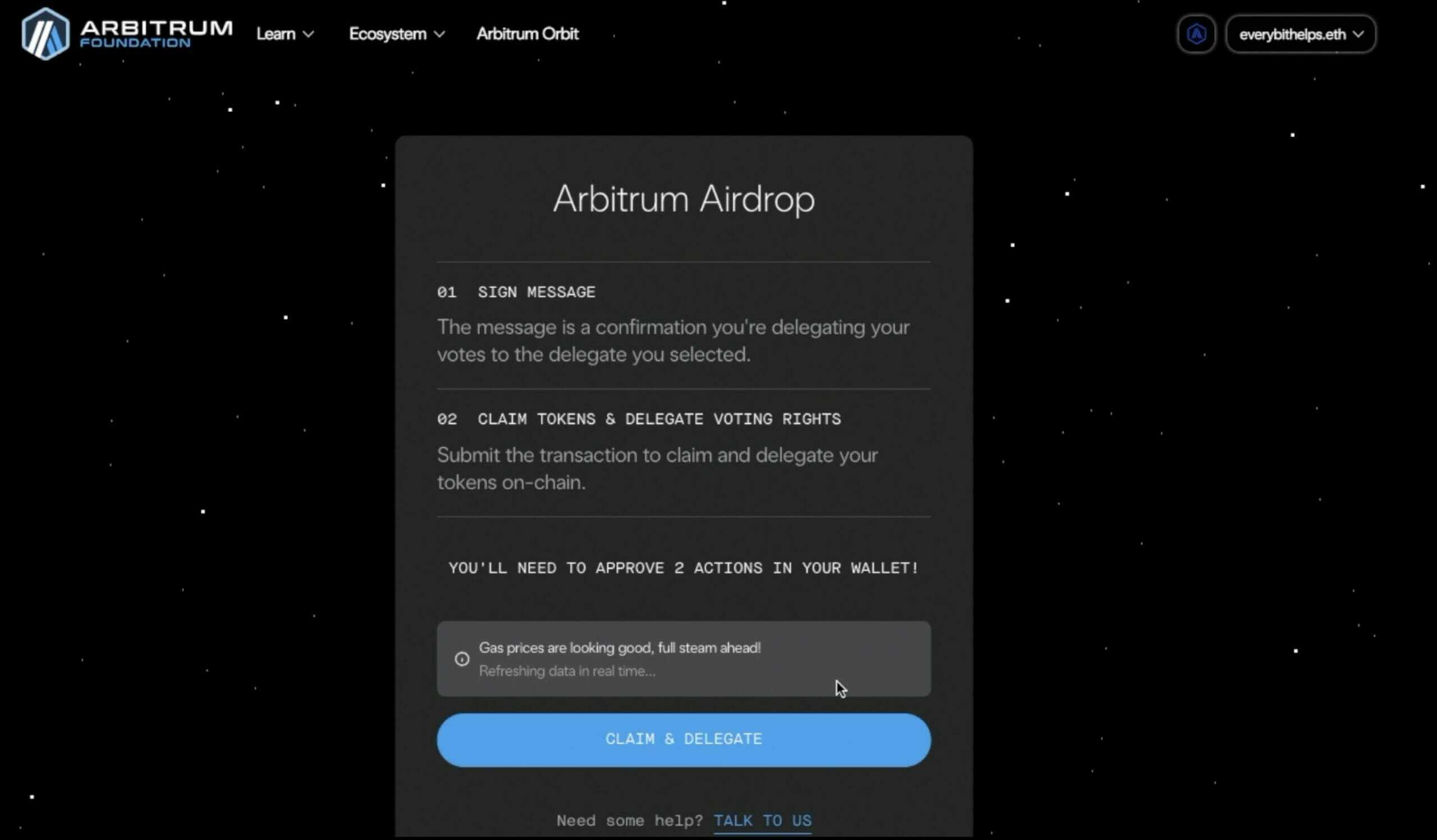 How to claim and delegate with the Arbitrum Airdrop