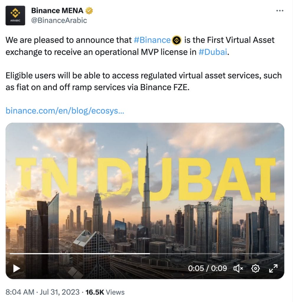 Binance becomes the first virtual asset exchange to receive Dubai's coveted Operational MVP License, marking a significant stride in regulatory compliance and user protection.