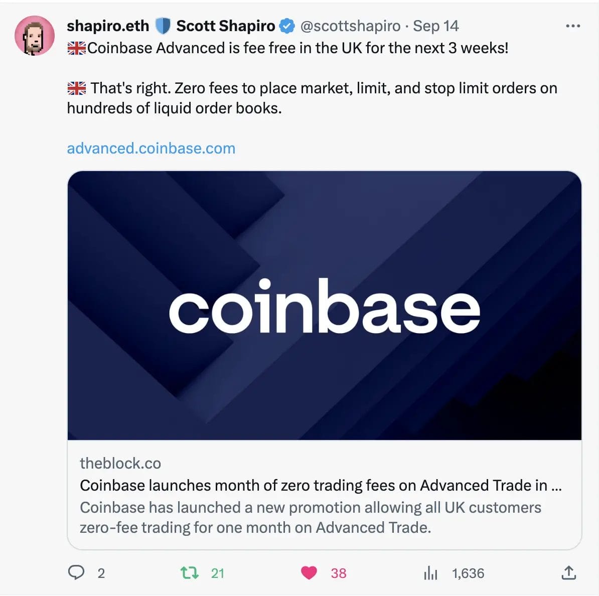 Coinbase Advanced Trade Offer Free Trading Fees in the UK