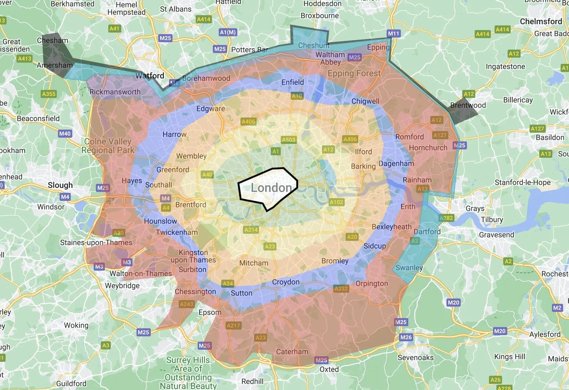 a map of London Zone